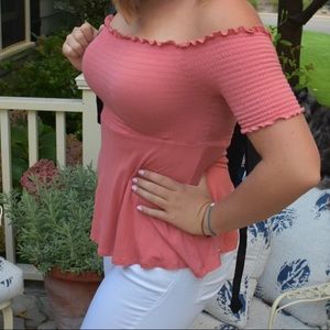 Smocked Orange and White Shirt